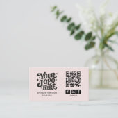 Retro Logo QR Code Roze Visitekaartje (Staand voorkant)