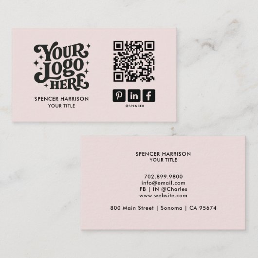 Retro Logo QR Code Roze Visitekaartje (Voorkant / Achterkant)