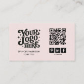 Retro Logo QR Code Roze Visitekaartje (Voorkant)