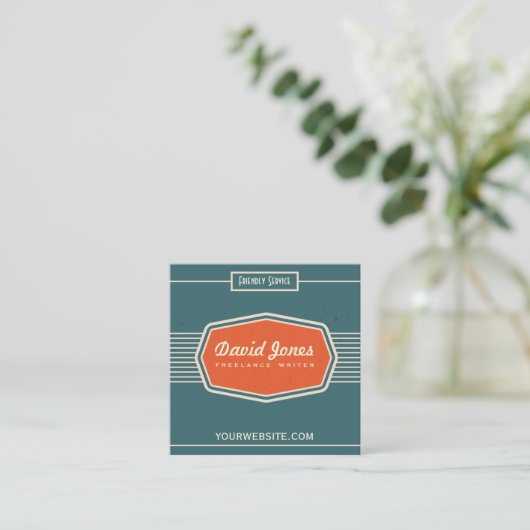 Retro Logo Style Square Shape Visitekaartje Blauwg (Staand voorkant)