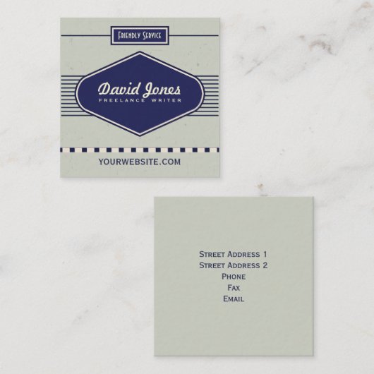 Retro Logo Style Square Shape Visitekaartje grijs (Voorkant / Achterkant)