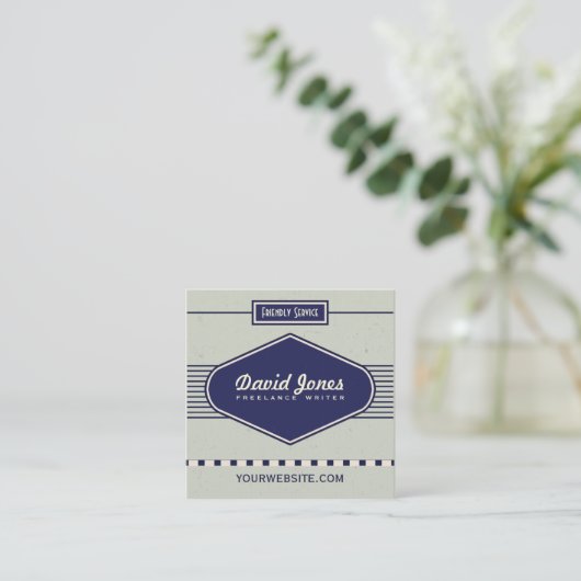 Retro Logo Style Square Shape Visitekaartje grijs (Staand voorkant)