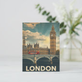 Retro Londen Big Ben en Bus Briefkaart (Staand voorkant)