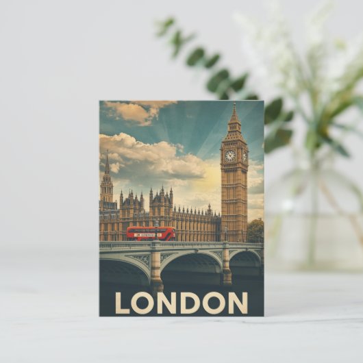 Retro Londen Big Ben en Bus Briefkaart (Staand voorkant)