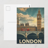 Retro Londen Big Ben en Bus Briefkaart (Voorkant / Achterkant)