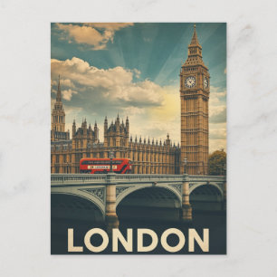 Retro Londen Big Ben en Bus Briefkaart