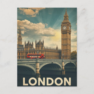 Retro Londen Big Ben en Bus Briefkaart