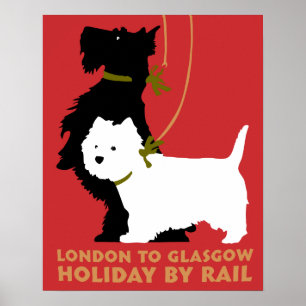 Retro Londen en Glasgow per trein, honden doodsban Poster