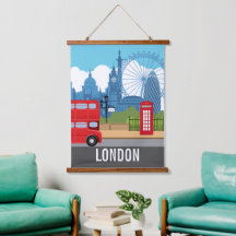 Retro Londen reisprint – Iconische oriëntatiepunte