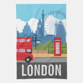 Retro Londen Theedoek – Iconische Landmarks (Verticaal)