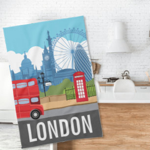 Retro Londen Theedoek – Iconische Landmarks