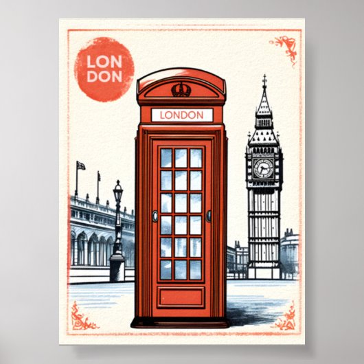 Retro Londense Britse telefooncel Poster (Voorkant)