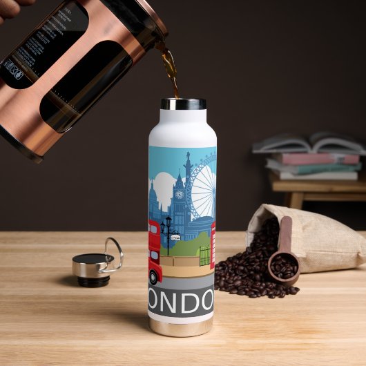 Retro Londense skyline Landmerken Waterfles (Koffie)