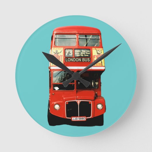 Retro London Bus Clock Ronde Klok (Voorkant)