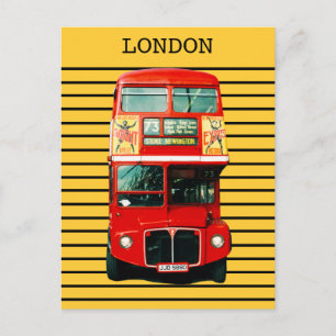 Retro London Bus op gele achtergrond Briefkaart