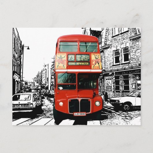 Retro London Bus op zwarte witte achtergrond Briefkaart (Voorkant)