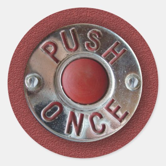 Retro London Bus "Push Once" Stopverzoek Ronde Sticker (Voorkant)