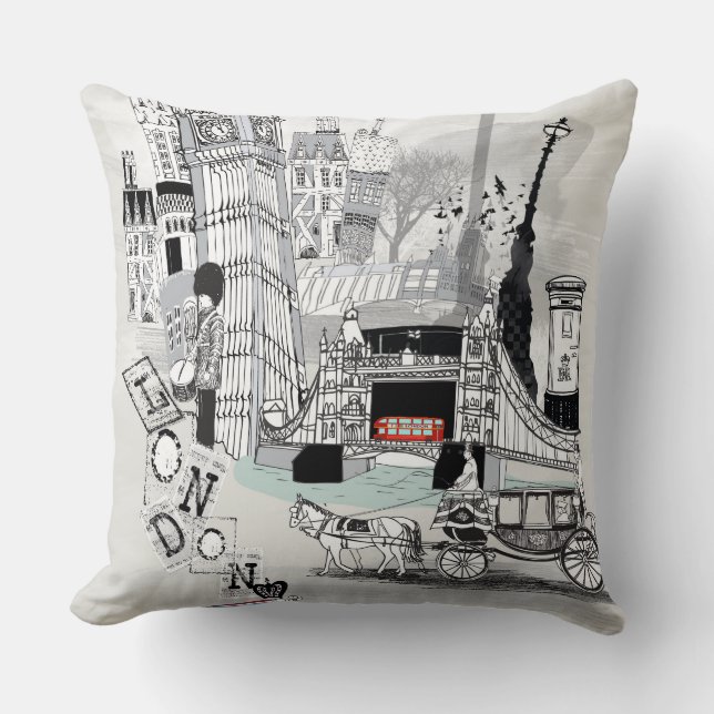 Retro London City Printed Cushion Kussen (Voorkant)