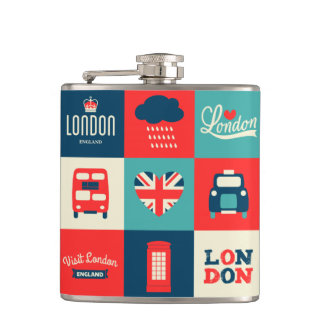 Retro London Collage Flask Heupfles