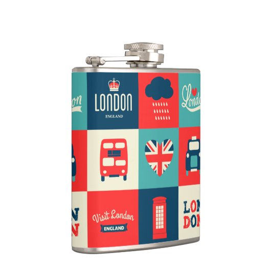 Retro London Collage Flask Heupfles (Rechts)