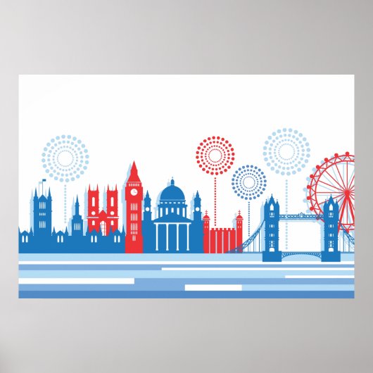 Retro London Skyline met Fireworks Poster (Voorkant)
