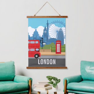 Retro London travel print – Iconic Landmarks Hangend Wandkleed