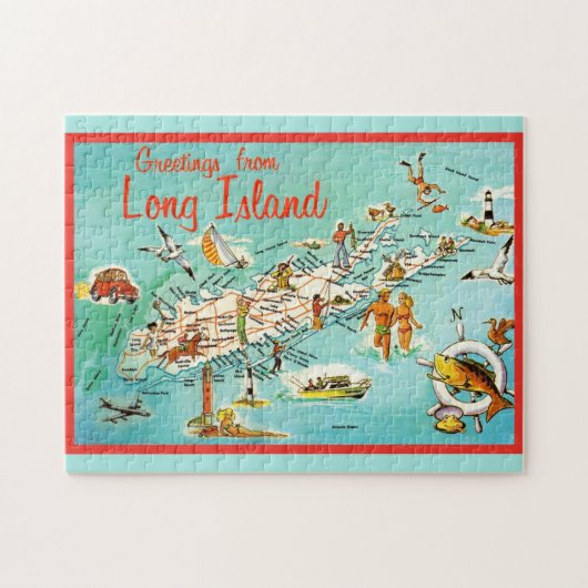 Retro Long Island Kaart Jigsaw Puzzel (Horizontaal)