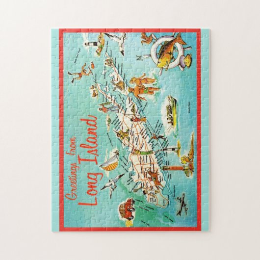 Retro Long Island Kaart Jigsaw Puzzel (Verticaal)