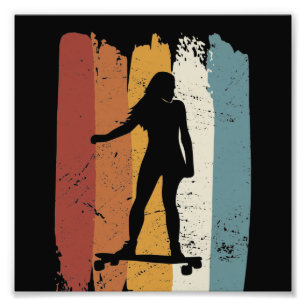Retro  Longboard meisje Foto Afdruk