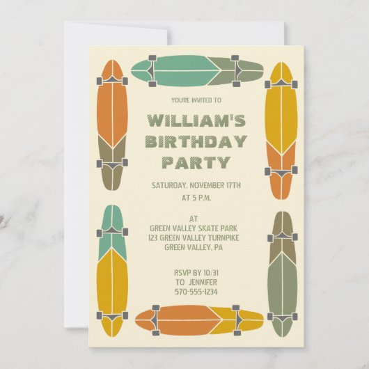 Retro Longboards Skateboard Verjaardag Kaart (Voorkant)