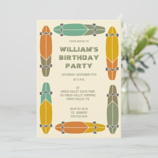 Retro Longboards Skateboard Verjaardag Kaart (Staand voorkant)