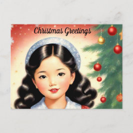 Retro Look Christmas Briefkaart met meisje