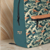 Retro look groen Japans geïnspireerd golven monogr Bedrukte Rugzak