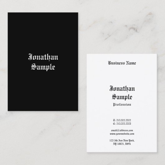 Retro Look Handgeschreven Script Zwart Wit Klassie Visitekaartje (Voorkant / Achterkant)