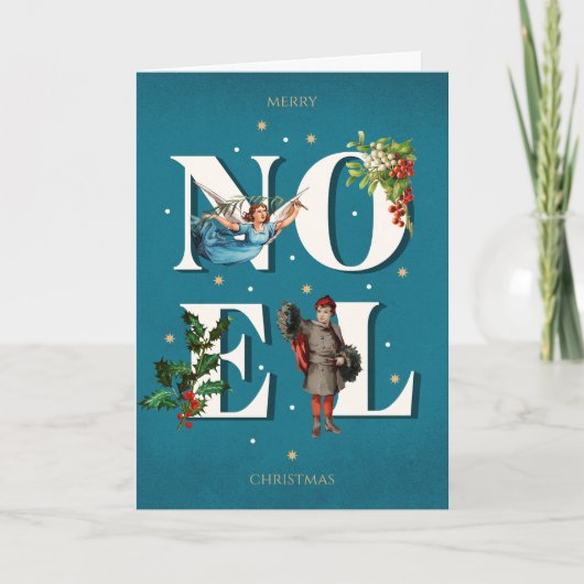 Retro look Kerst Kaart NOEL bewerkbare tekst (Voorkant)