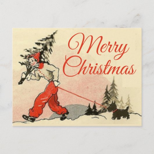 Retro Look Scottie en nieuwe kerstboom Feestdagenkaart (Voorkant)