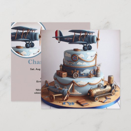 RETRO LOOK VLIEGTUIG THEMA VERJAARDAGSTAART KAART (Voorkant / Achterkant)