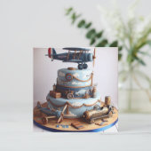 RETRO LOOK VLIEGTUIG THEMA VERJAARDAGSTAART KAART (Staand voorkant)