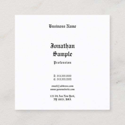 Retro Look Zwart Wit Klassiek Handgeschreven Scrip Vierkante Visitekaartje (Achterkant)