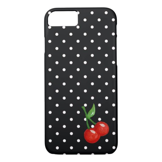 Retro Look Zwart-Wit Polka Dot met Kersen Case-Mate iPhone Case (Achterkant)