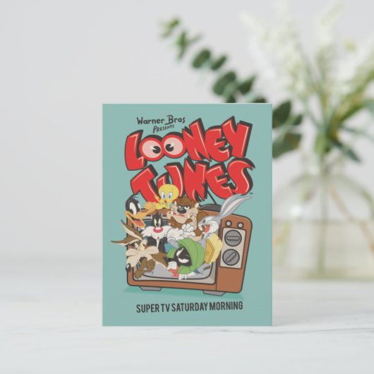 Retro LOONEY TUNES™ brandt op tv Briefkaart (Staand voorkant)