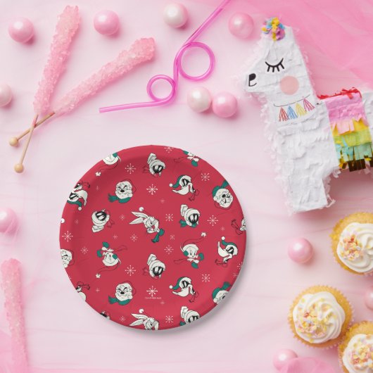 Retro LOONEY TUNES™ Winter Holiday Patroon Papieren Bordje (Feest)