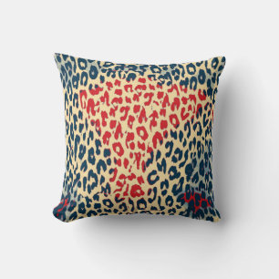 Retro Lopard Print Skin (rood, blauw, cornsilk) Kussen