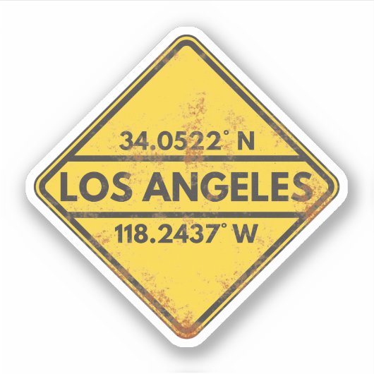 Retro Los Angeles Coördineert Rusty Metal Sign Sticker (Voorkant)