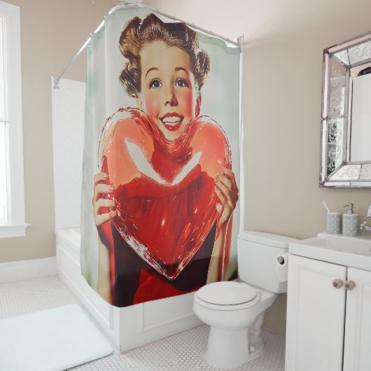 Retro Love: 1950s Heart Glow Douchegordijn (In situ)