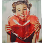 Retro Love: 1950s Heart Glow Douchegordijn (Voorkant)