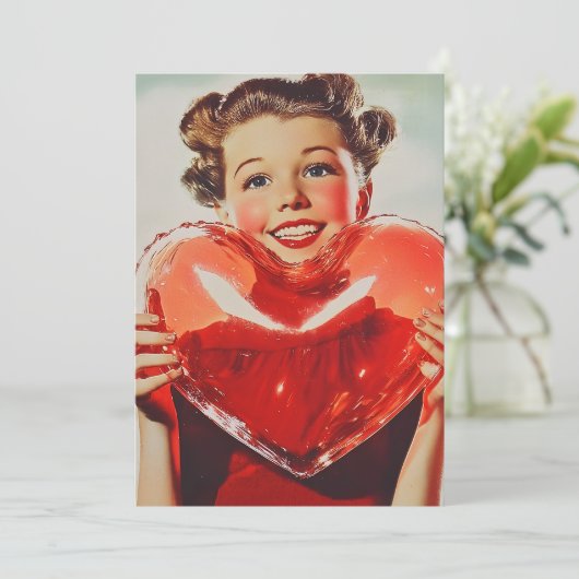 Retro Love: 1950s Heart Glow Kaart (Staand voorkant)