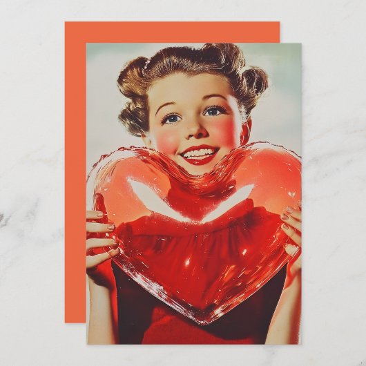 Retro Love: 1950s Heart Glow Kaart (Voorkant / Achterkant)