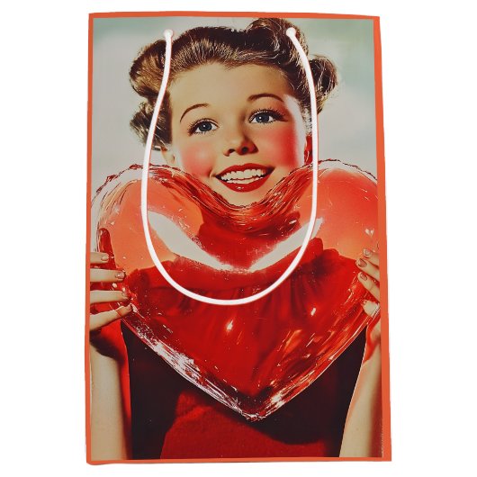 Retro Love: 1950s Heart Glow Medium Cadeauzakje (Voorkant)