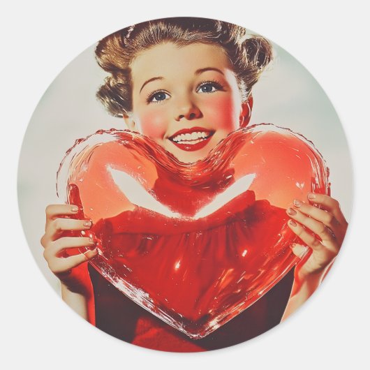 Retro Love: 1950s Heart Glow Ronde Sticker (Voorkant)